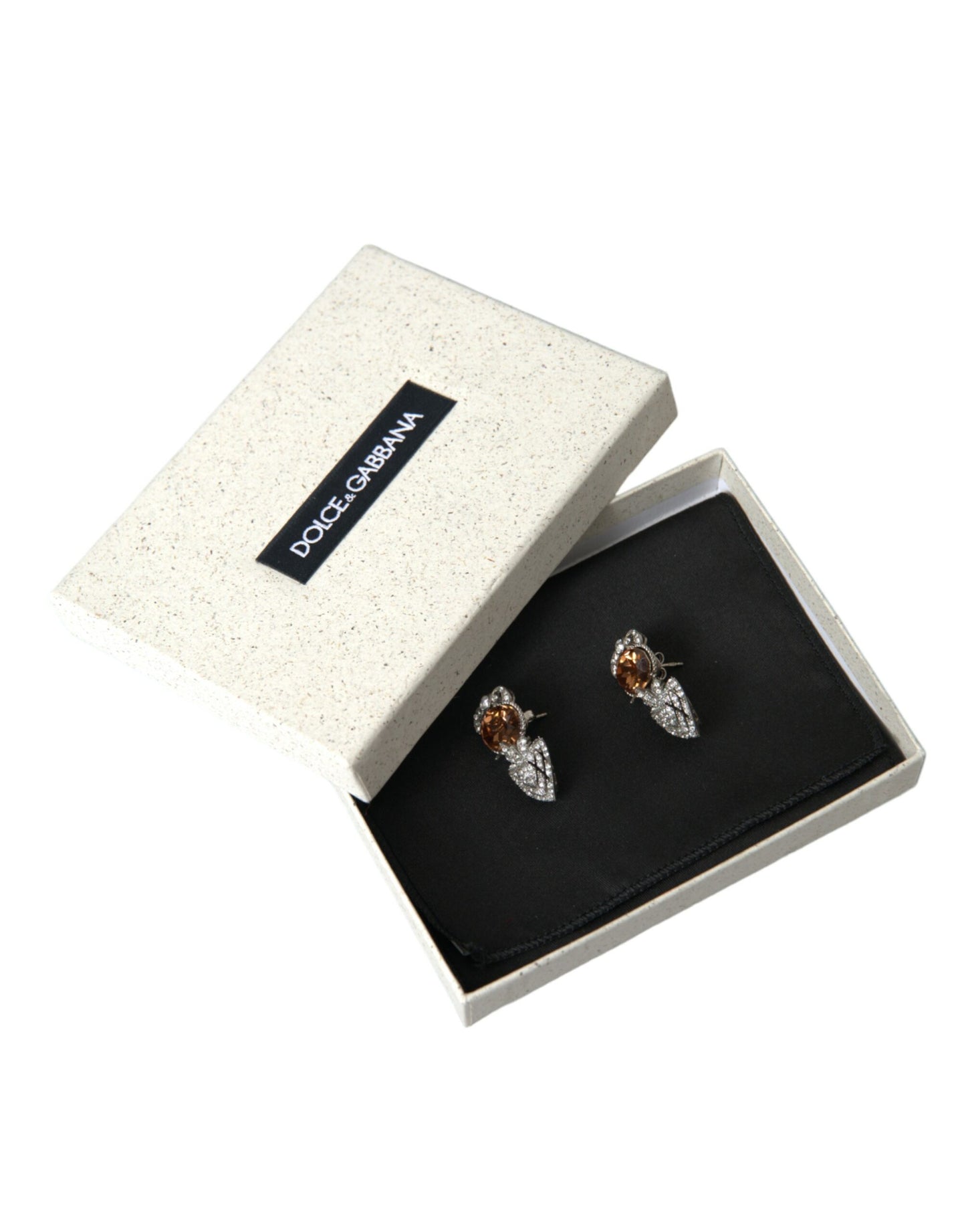 Dolce & Gabbana Orange Crystal Screw Back 925 Sterling Silver Earrings