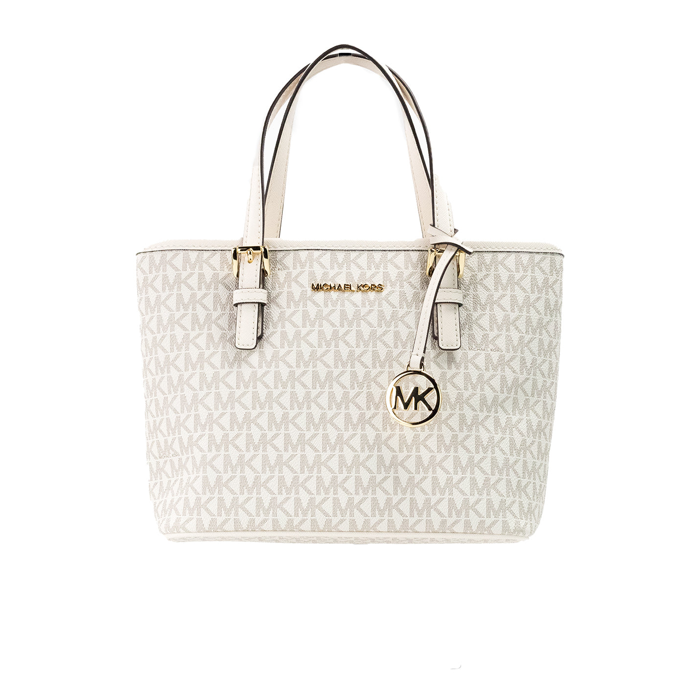 Michael Kors Jet Set Light Cream Signature XS Carryall Top Zip Tote Bag Purse