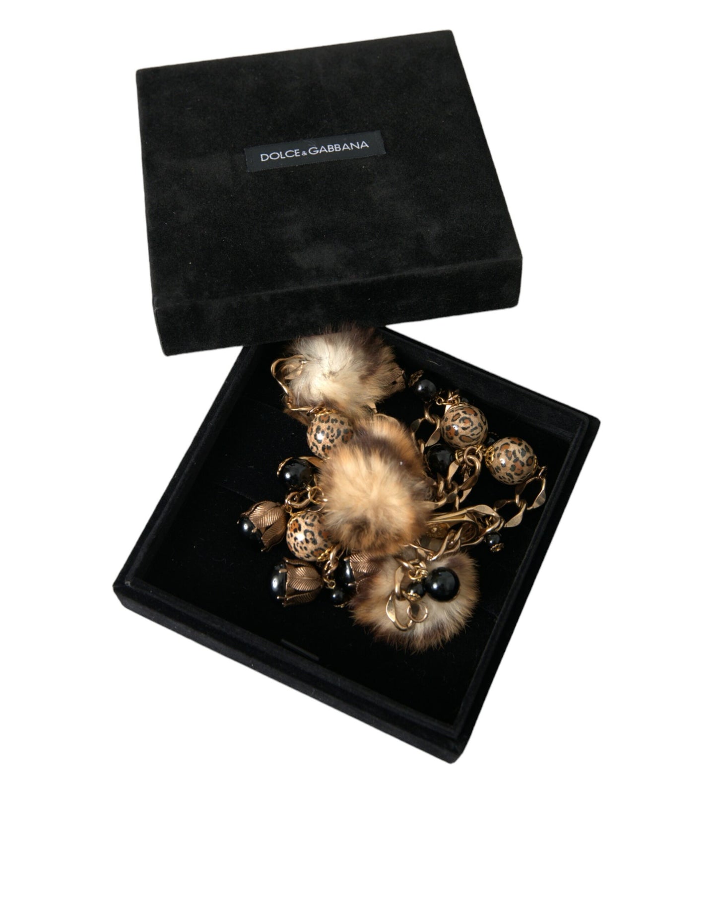 Dolce & Gabbana Gold Brass Leopard Fur Pearl Collier Chain Belt