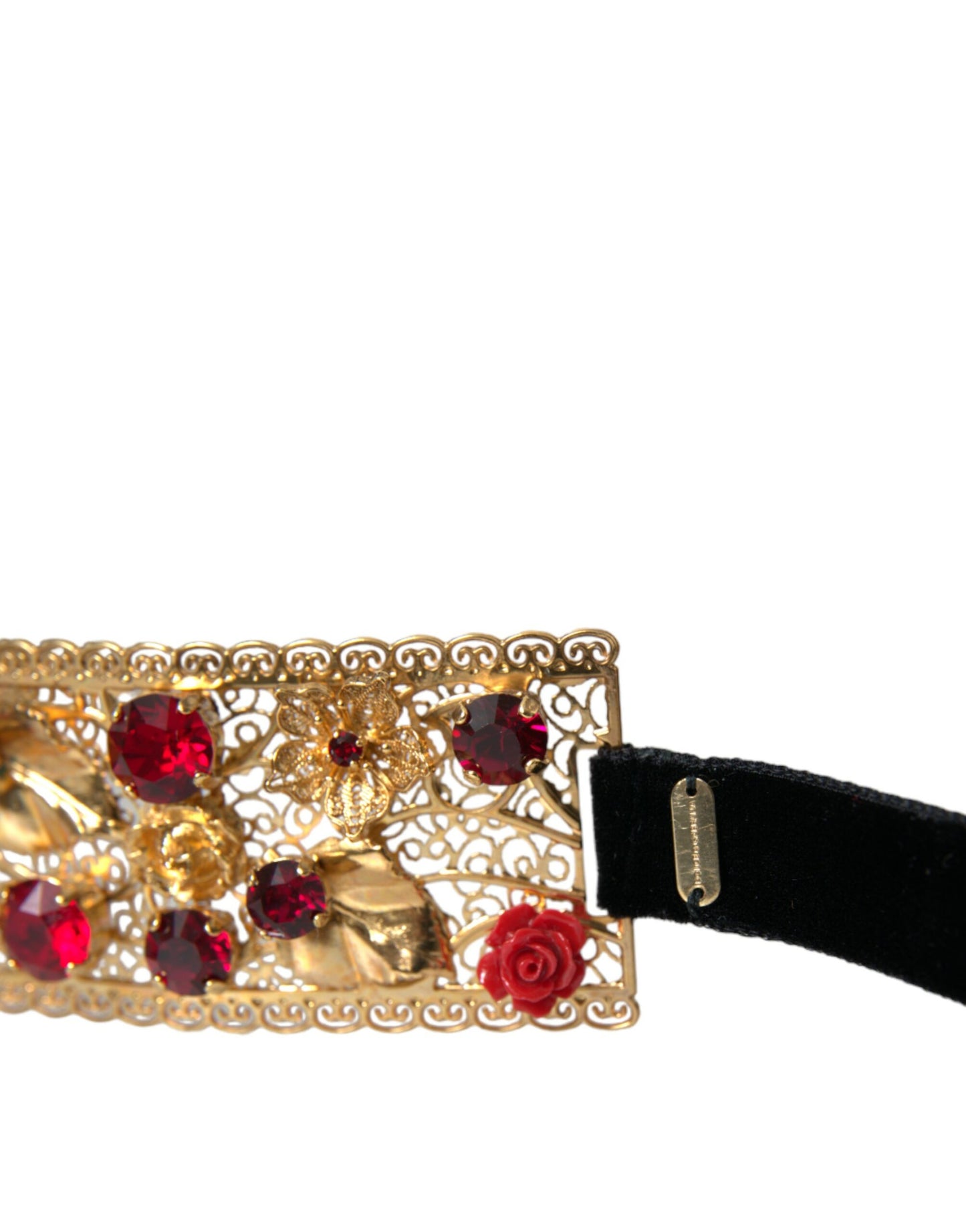 Dolce & Gabbana Gold Brass Red Roses Crystal Jewel Waist Belt