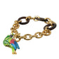 Dolce & Gabbana Gold Brass Chain Crystal Pearl PARROT Pendant Necklace