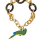 Dolce & Gabbana Gold Brass Chain Crystal Pearl PARROT Pendant Necklace