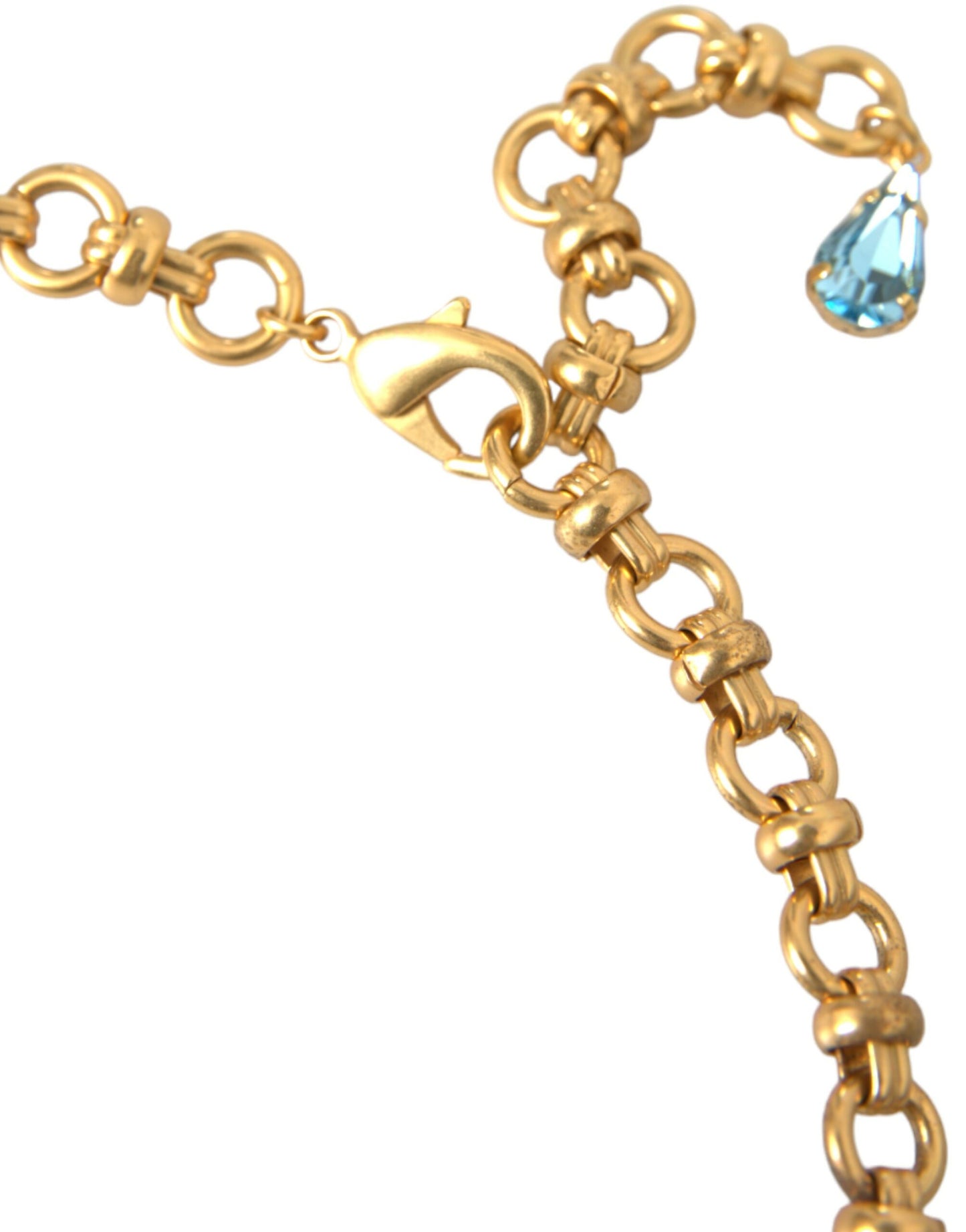 Dolce & Gabbana Gold Brass Chain Crystal Bee Pendant Charm Necklace