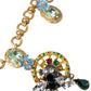 Dolce & Gabbana Gold Brass Chain Crystal Bee Pendant Charm Necklace