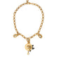 Dolce & Gabbana Gold Brass Chain Crystal Bee Pendant Charm Necklace