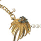 Dolce & Gabbana Gold Brass Crystal Pearl Tree Pendant Charm Necklace