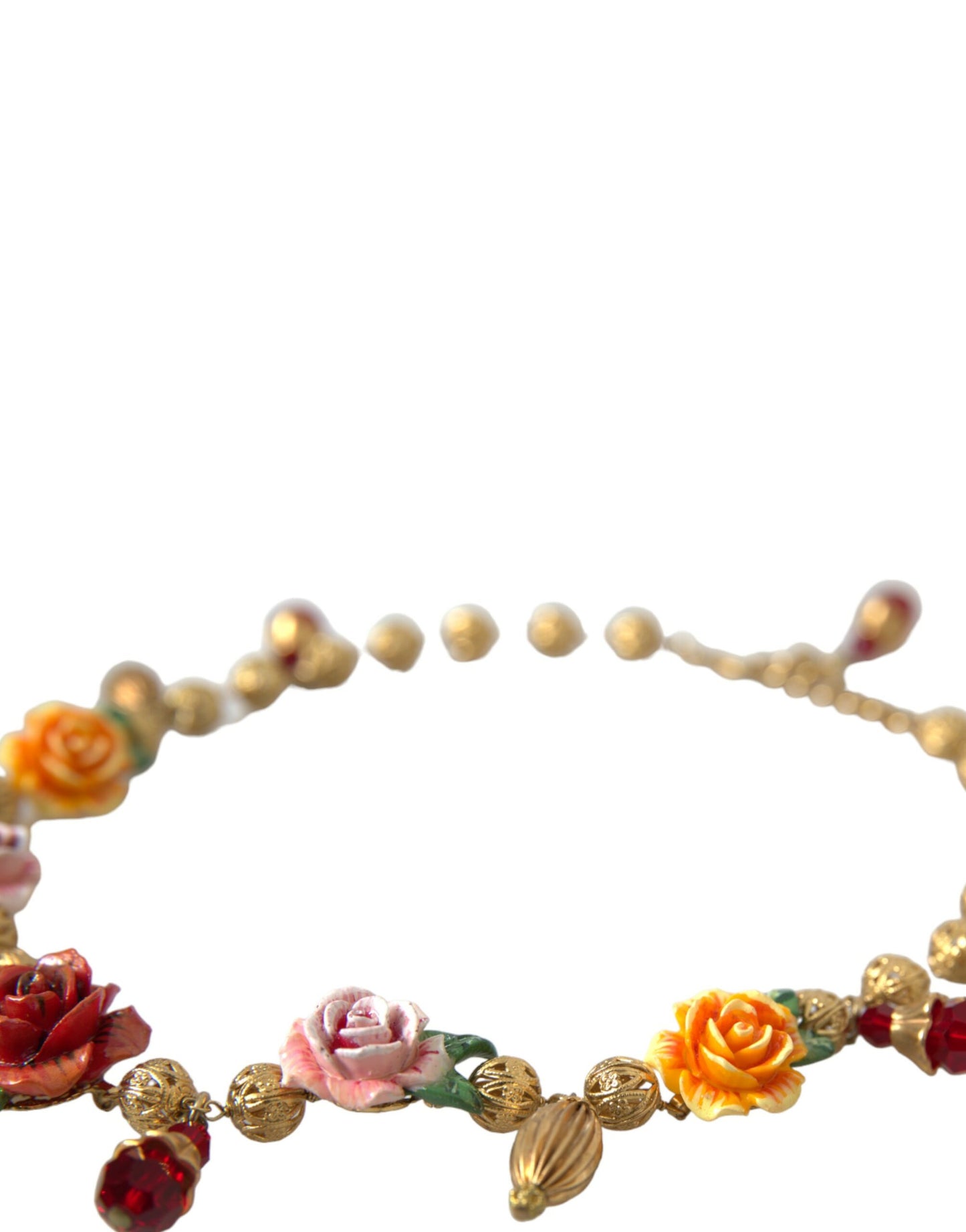 Dolce & Gabbana Multicolor Roses Crystals Gold Ball Chain Necklace