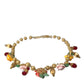 Dolce & Gabbana Multicolor Roses Crystals Gold Ball Chain Necklace