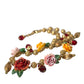 Dolce & Gabbana Multicolor Roses Crystals Gold Ball Chain Necklace