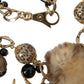 Dolce & Gabbana Gold Black Crystals Lapin Fur Filigree Chocker Necklace