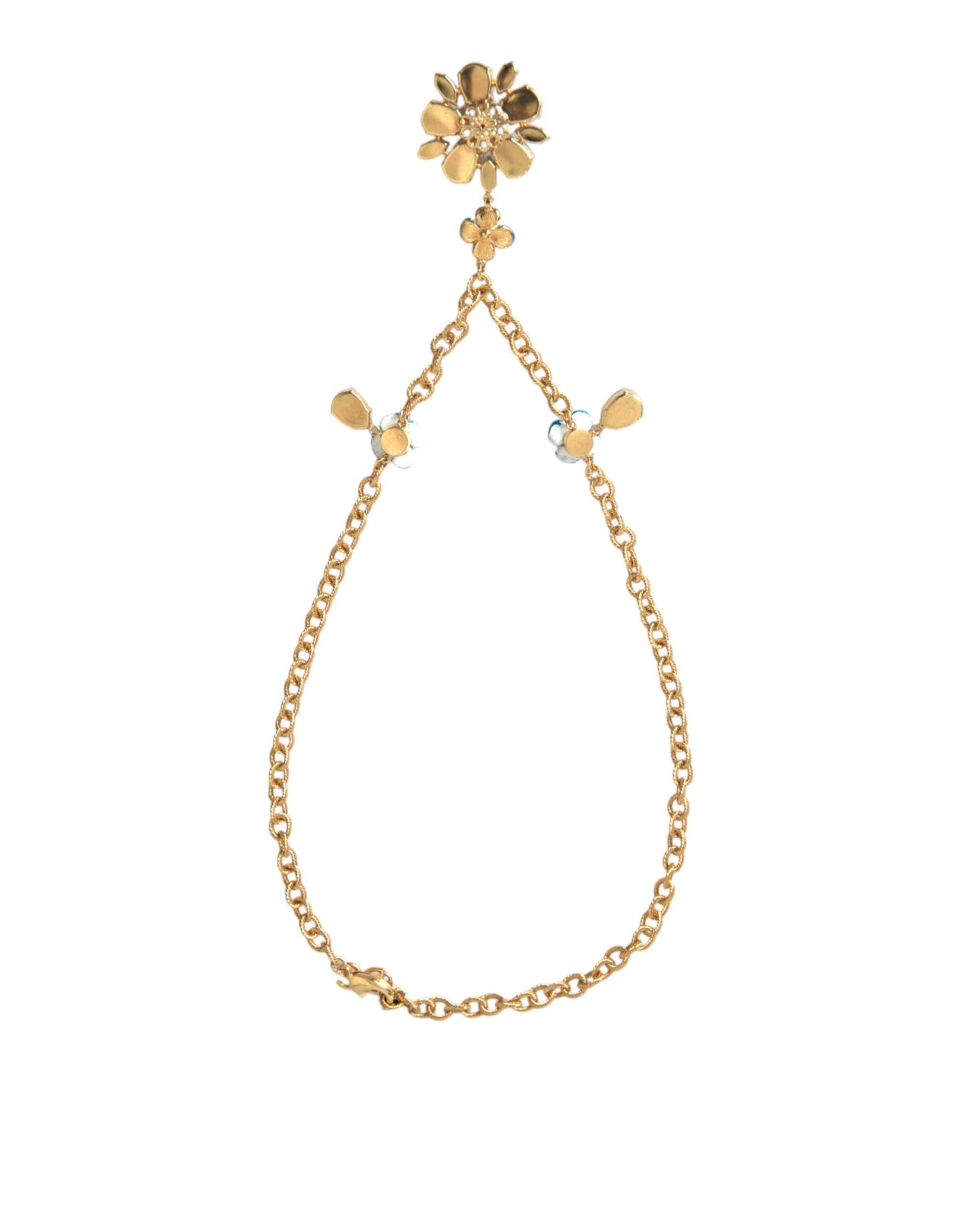 Dolce & Gabbana Gold Brass Chain Crystal Floral Pendant Charm Necklace