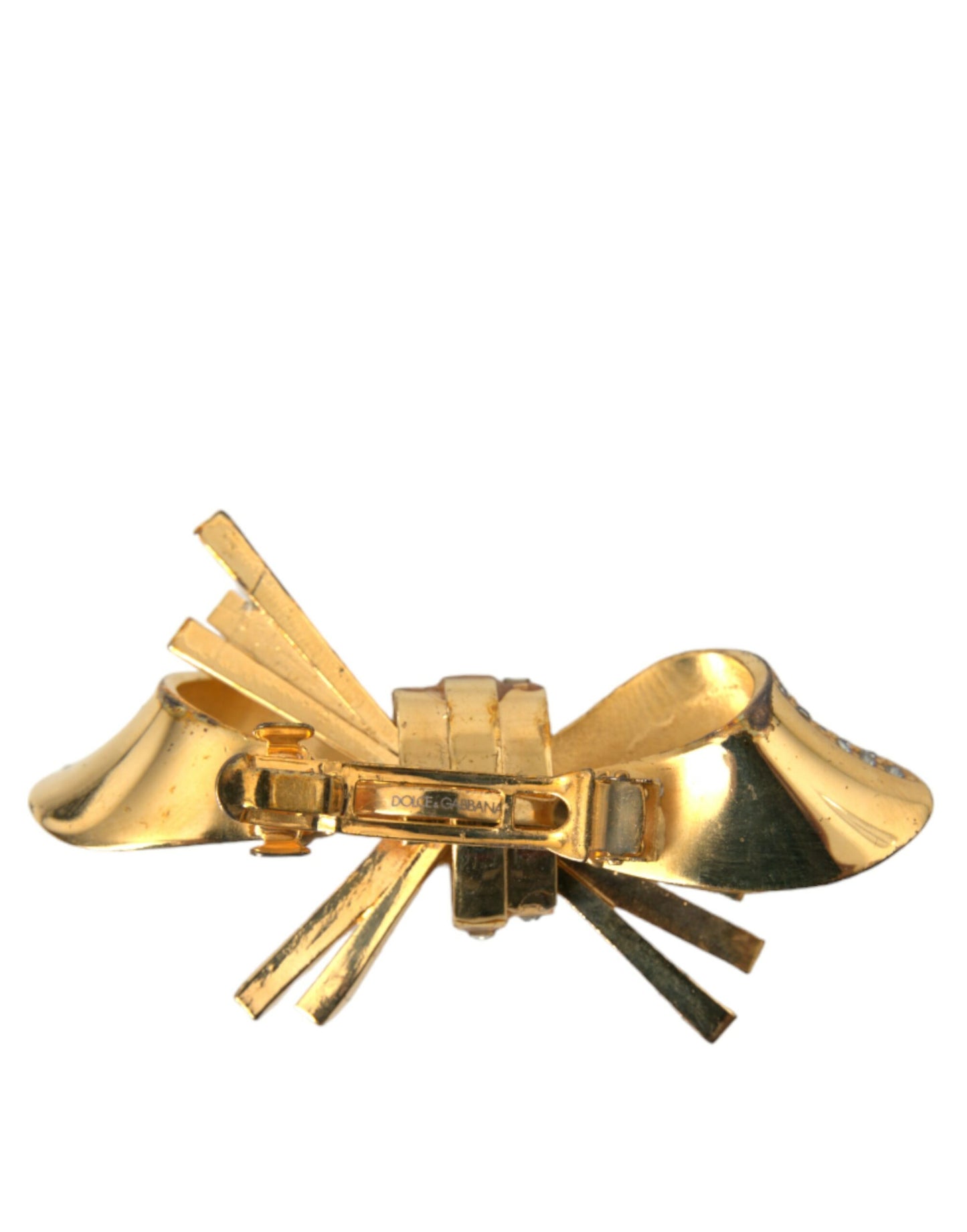 Dolce & Gabbana Gold Tone Brass Bow Crystal Women Hair Clip