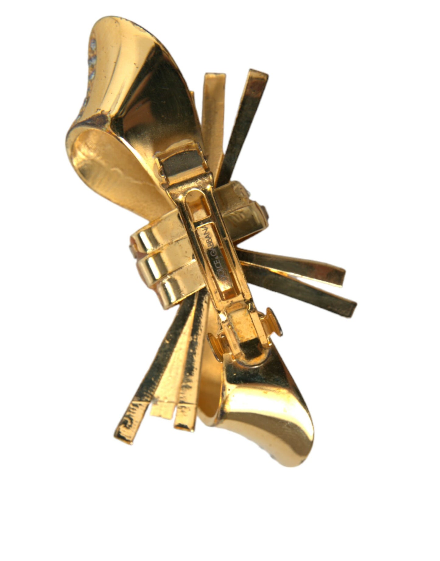 Dolce & Gabbana Gold Tone Brass Bow Crystal Women Hair Clip