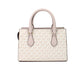 Michael Kors Sheila Small White Rose Gold PVC Center Zip Satchel Purse Bag