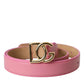 Dolce & Gabbana Pink Leather Gold Logo Metal Buckle Belt