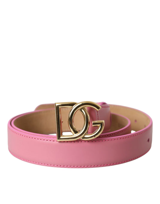 Dolce & Gabbana Pink Leather Gold Logo Metal Buckle Belt