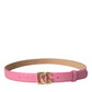 Dolce & Gabbana Pink Leather Gold Logo Metal Buckle Belt