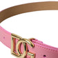 Dolce & Gabbana Pink Leather Gold Logo Metal Buckle Belt