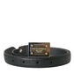 Dolce & Gabbana Black Leather Gold Square Metal Buckle Belt