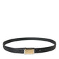 Dolce & Gabbana Black Leather Gold Square Metal Buckle Belt