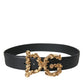 Dolce & Gabbana Black Leather Baroque Gold DG Logo Waist Buckle Belt