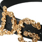 Dolce & Gabbana Black Leather Baroque Gold DG Logo Waist Buckle Belt