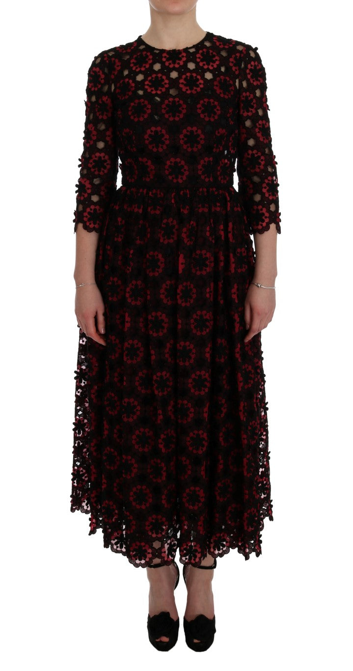 Dolce & Gabbana Elegant Red Floral Shift Midi Dress