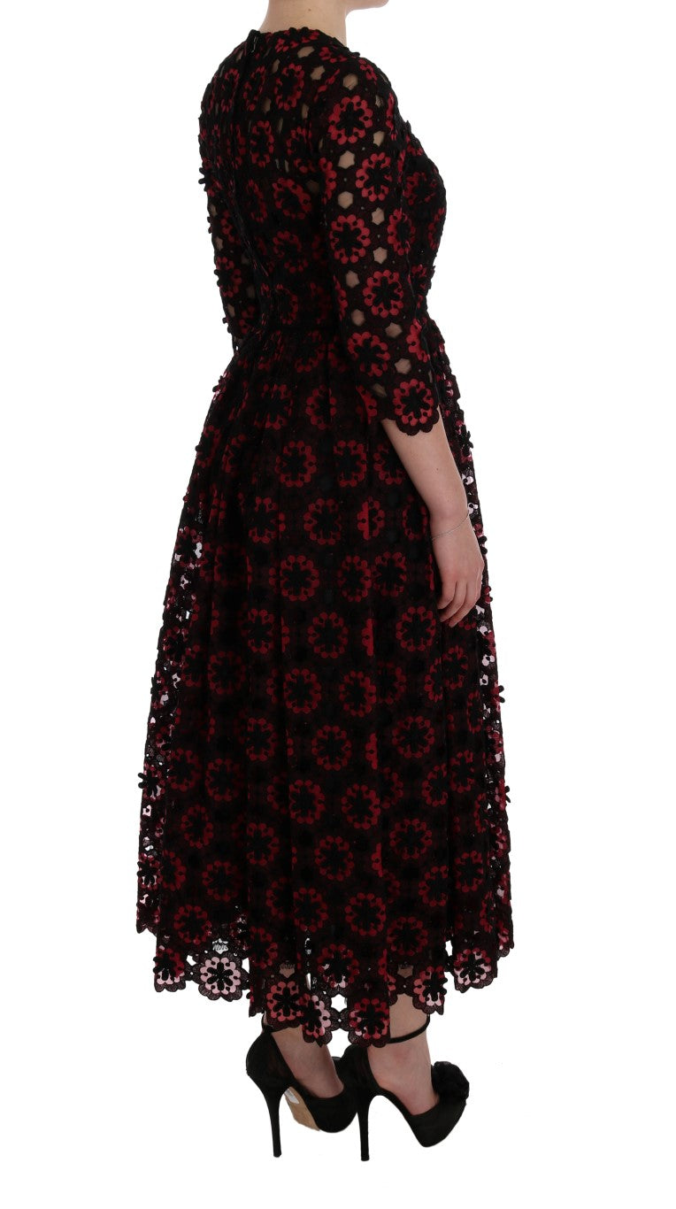 Dolce & Gabbana Elegant Red Floral Shift Midi Dress