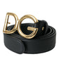 Dolce & Gabbana Black Leather Gold DG Logo Waist Buckle Belt