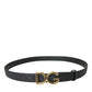 Dolce & Gabbana Black Leather Gold DG Logo Waist Buckle Belt