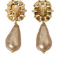 Dolce & Gabbana Gold Brass Crystal Faux Pearl Clip On Dangling Earrings