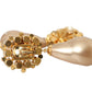 Dolce & Gabbana Gold Brass Crystal Faux Pearl Clip On Dangling Earrings