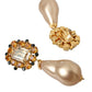 Dolce & Gabbana Gold Brass Crystal Faux Pearl Clip On Dangling Earrings