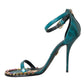 Dolce & Gabbana Blue Exotic Leather Crystal Sandals Shoes