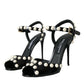 Dolce & Gabbana Black Embellished Leather Sandals Heels Shoes