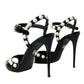 Dolce & Gabbana Black Embellished Leather Sandals Heels Shoes