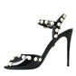 Dolce & Gabbana Black Embellished Leather Sandals Heels Shoes