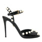 Dolce & Gabbana Black Embellished Leather Sandals Heels Shoes