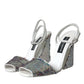 Dolce & Gabbana White Silver Sequin Ankle Strap Sandals Shoes