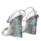 Dolce & Gabbana White Silver Sequin Ankle Strap Sandals Shoes