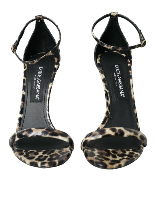 Dolce & Gabbana Brown Leopard Leather Heels Sandals Shoes