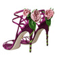 Dolce & Gabbana Purple Flower Satin Heels Sandals Shoes