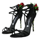 Dolce & Gabbana Black Flower Satin Heels Sandals Shoes