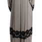 Dolce & Gabbana Elegant Gray Cape Kaftan Dress with Lace Detail