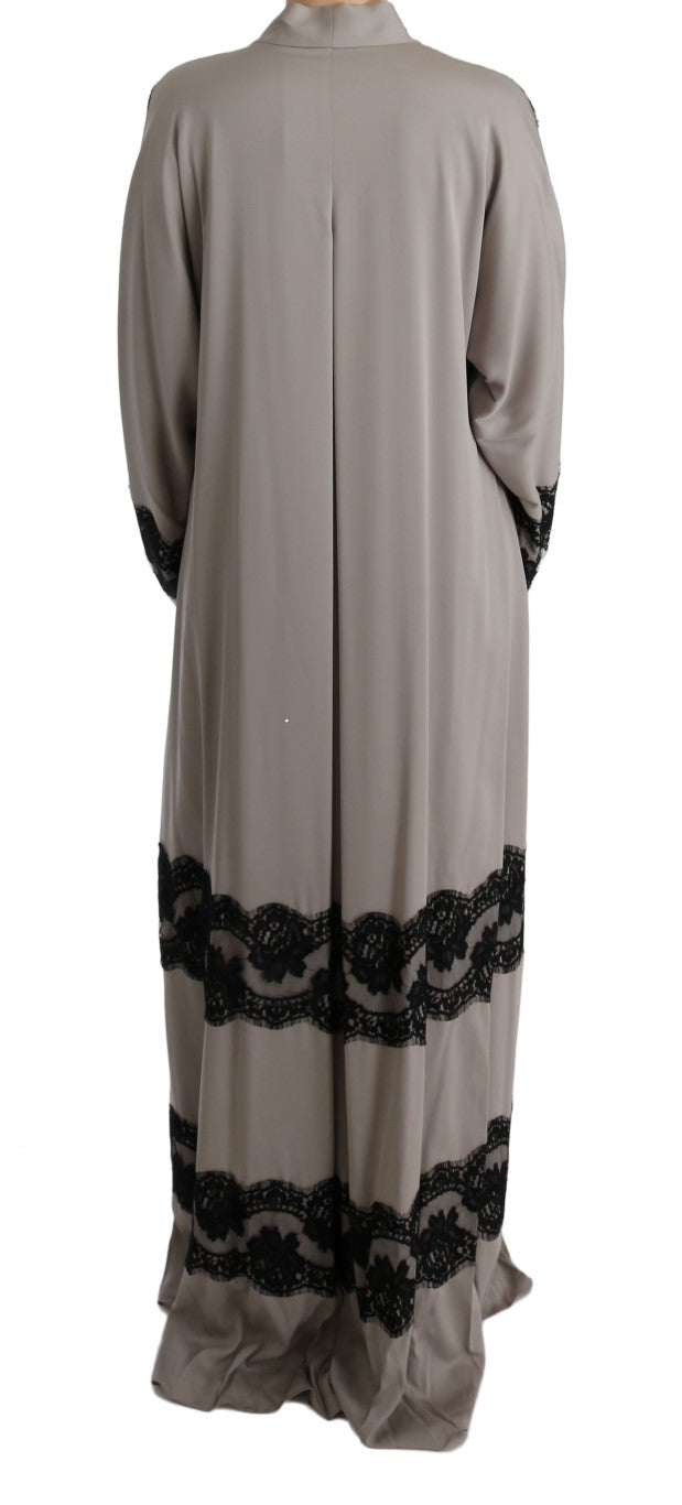 Dolce & Gabbana Elegant Gray Cape Kaftan Dress with Lace Detail