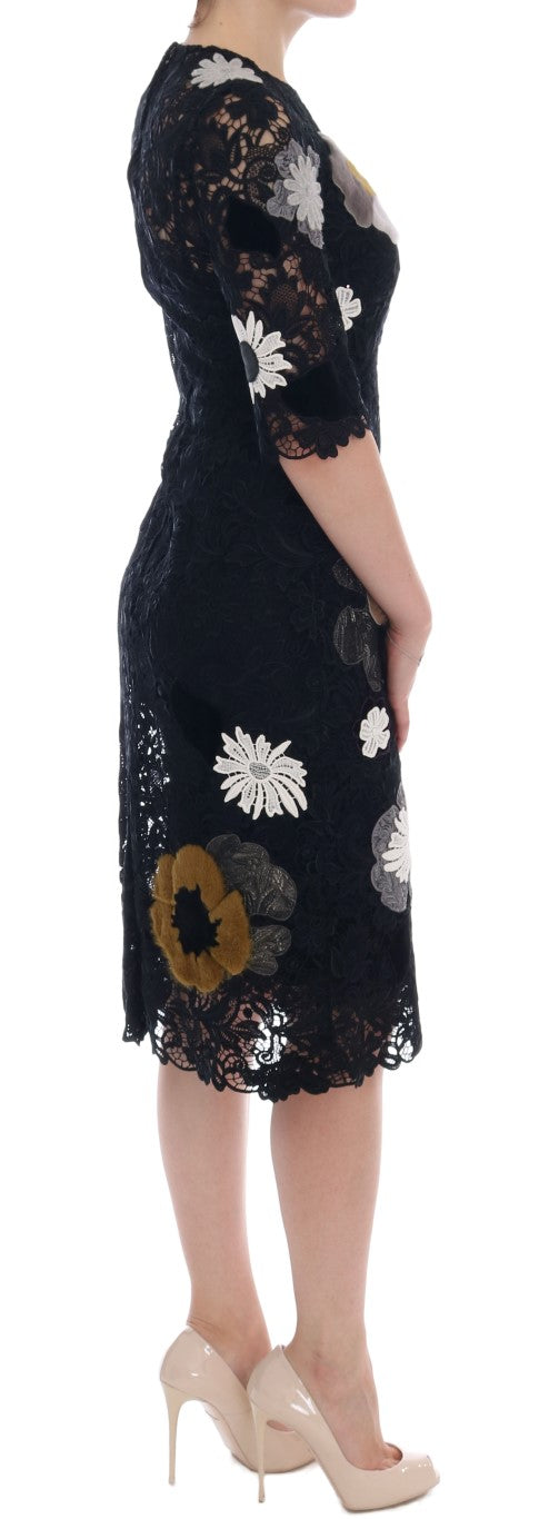 Dolce & Gabbana Elegant Black Floral Lace Embroidered Sheath Dress