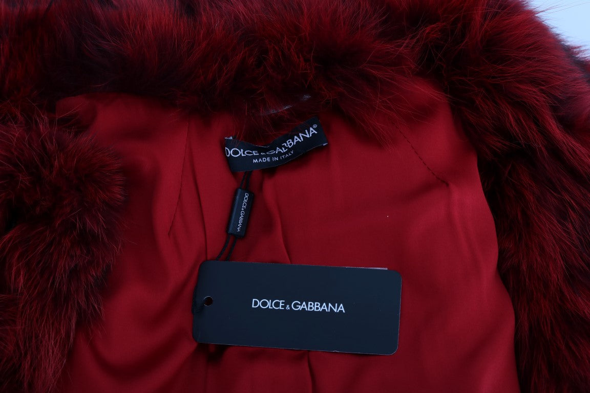 Dolce & Gabbana Luxurious Red Coyote Fur Long Vest Jacket