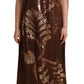 Dsquared² Brown Leaf Sequined Shift One Shoulder Long Dress