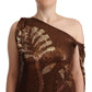 Dsquared² Brown Leaf Sequined Shift One Shoulder Long Dress