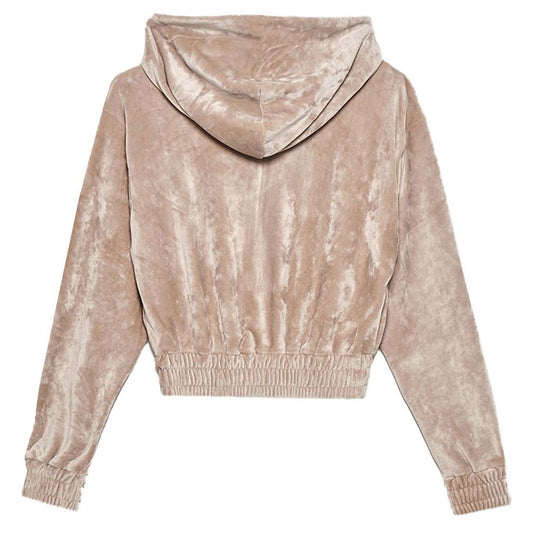 Hinnominate Beige Velvet Zip Hoodie Sweatshirt